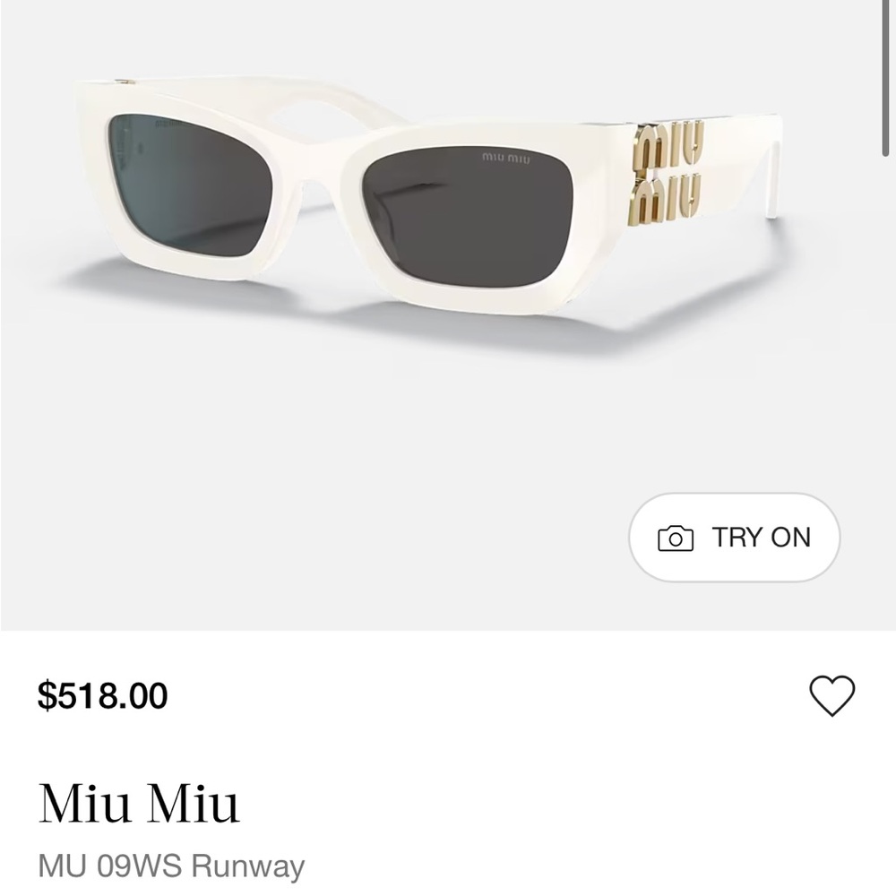 Miu Miu White Frame Sunglasses with Dark Lenses and Gold Logo